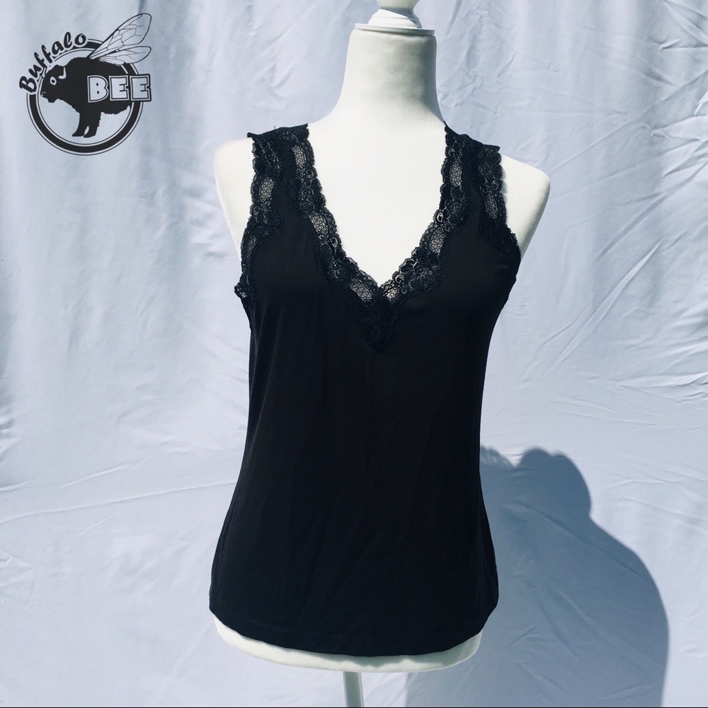 Ann Taylor LOFT black lace tank top size M